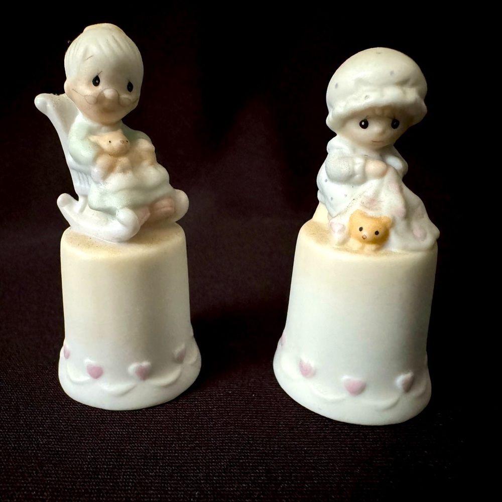 Set of Two Vintage Enesco Precious Moments Porcelain Thimbles